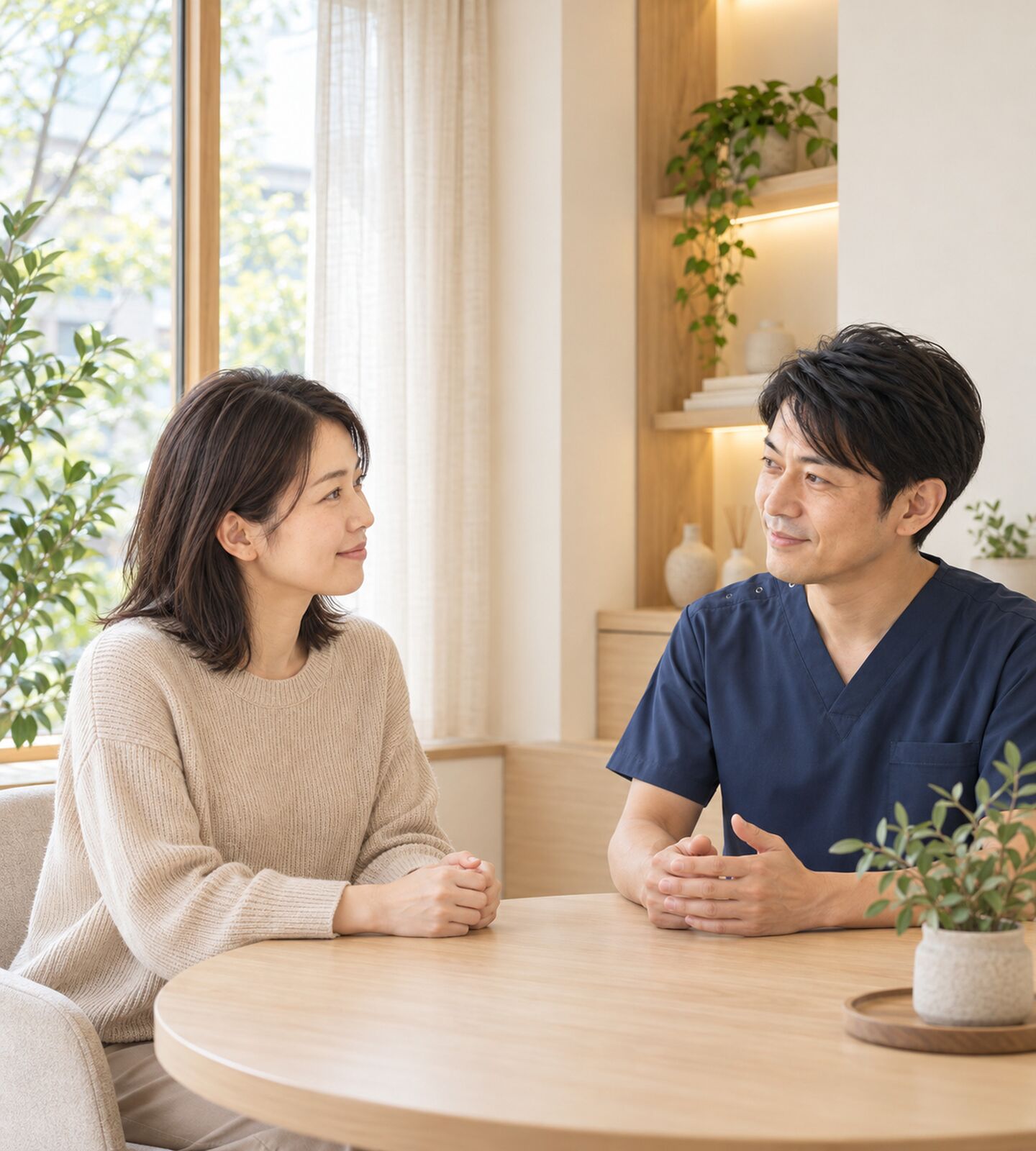院長が患者の話にうなずきながら耳を傾ける様子