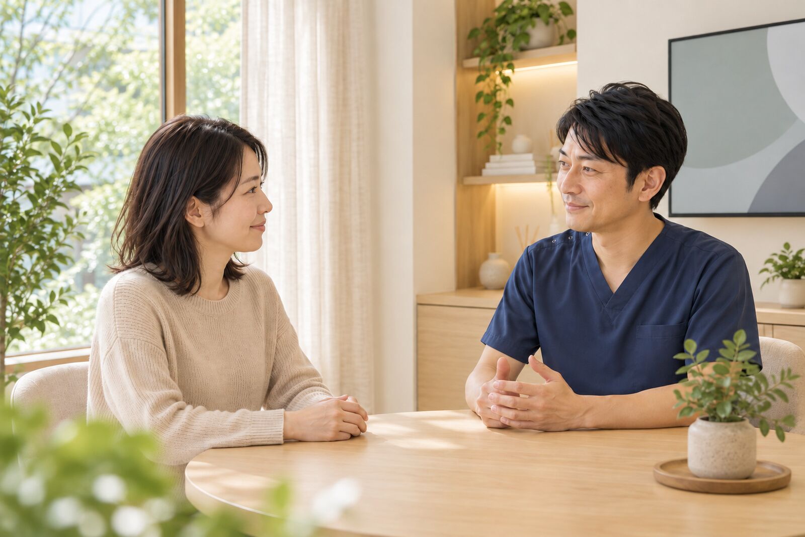 院長が患者の話に耳を傾ける様子