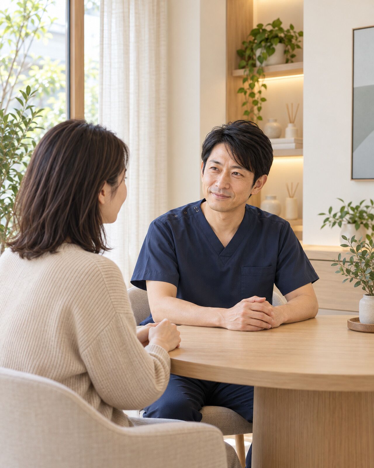 院長が患者の話に耳を傾ける様子