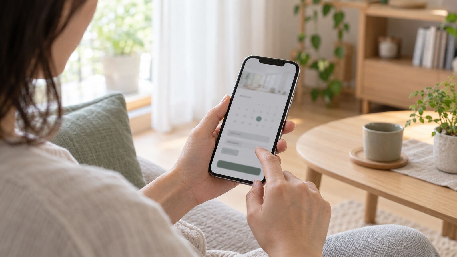 スマートフォンで予約操作をする手元