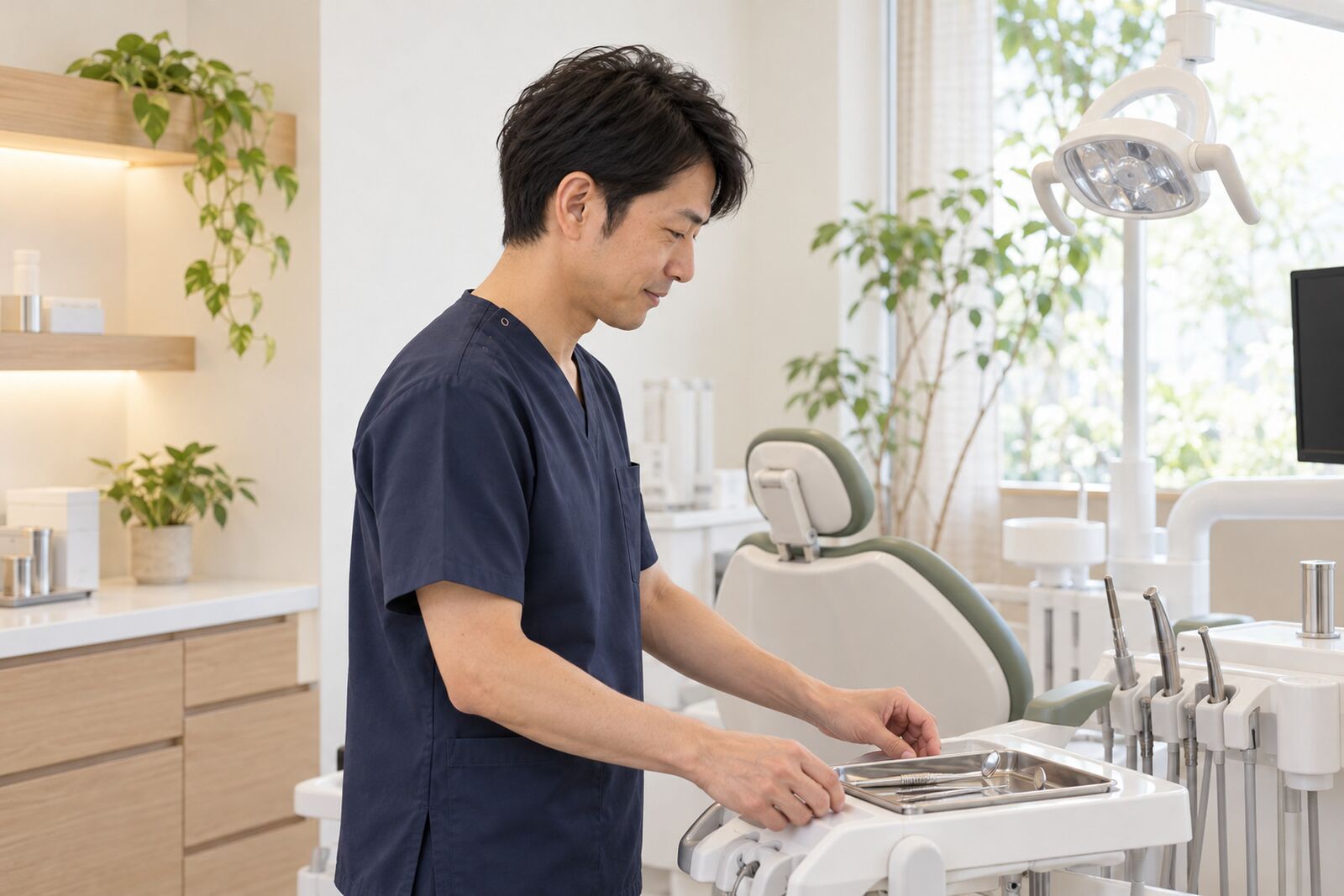 若い頃の院長が診療室で働く後ろ姿